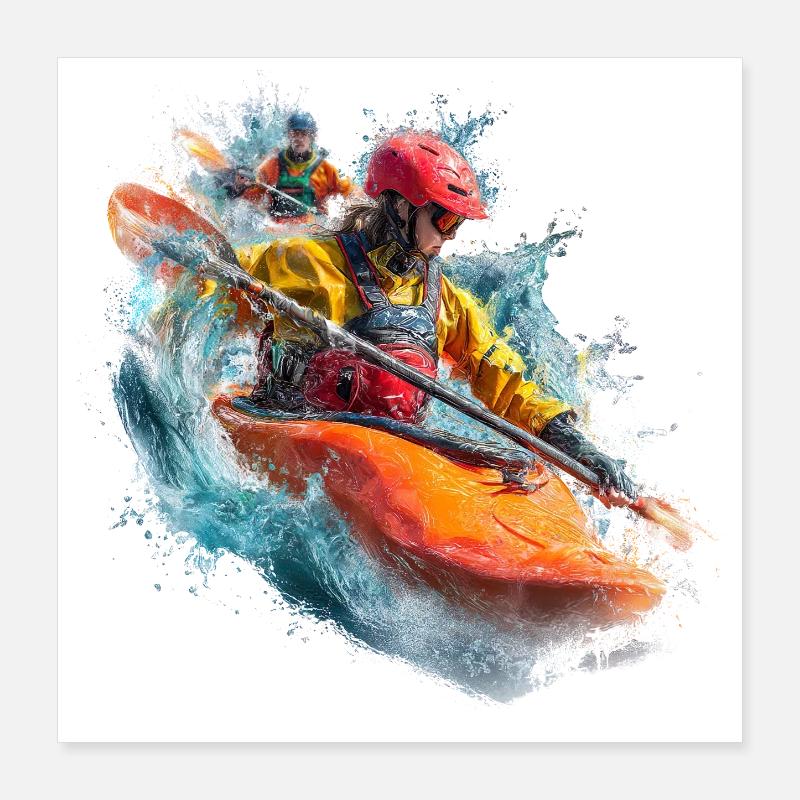Wildwasser Kajak Action Splash Poster 40x40 cm
