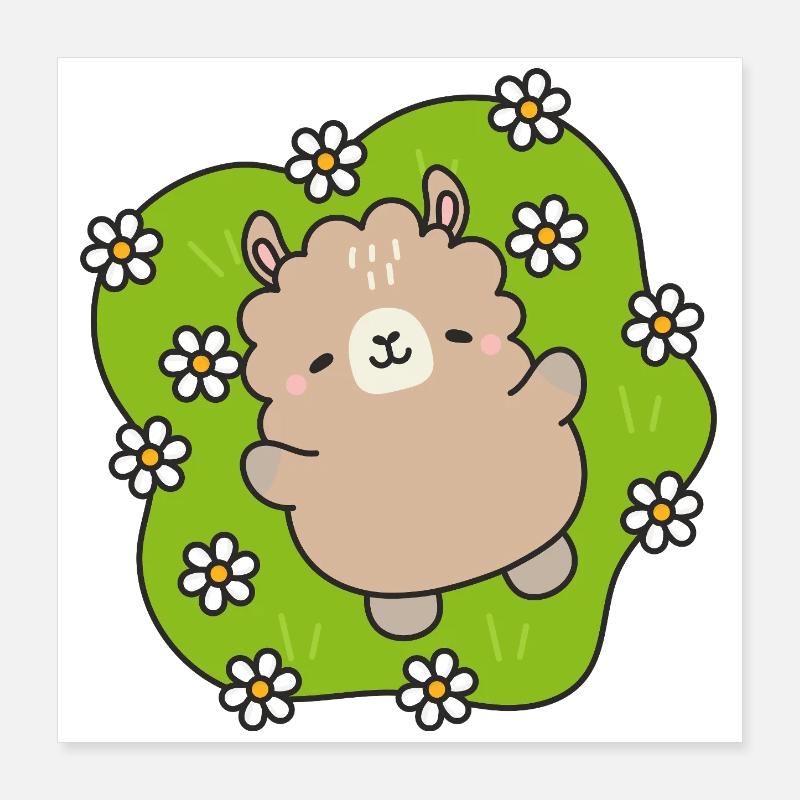 Glücklicher Bär im Blumengarten Poster 40x40 cm