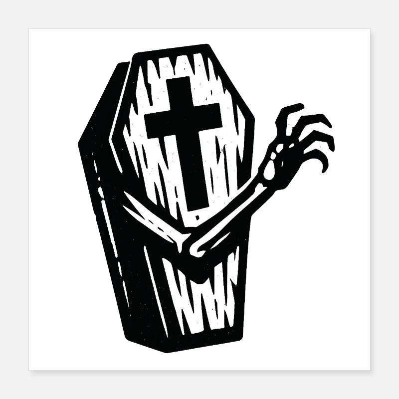 Halloween Sarg | Kreuzsarg mit Knochenhand Poster 40x40 cm