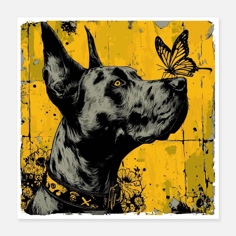 Funny Great Dane and Butterfly Poster 16" x 16" (40x40 cm)