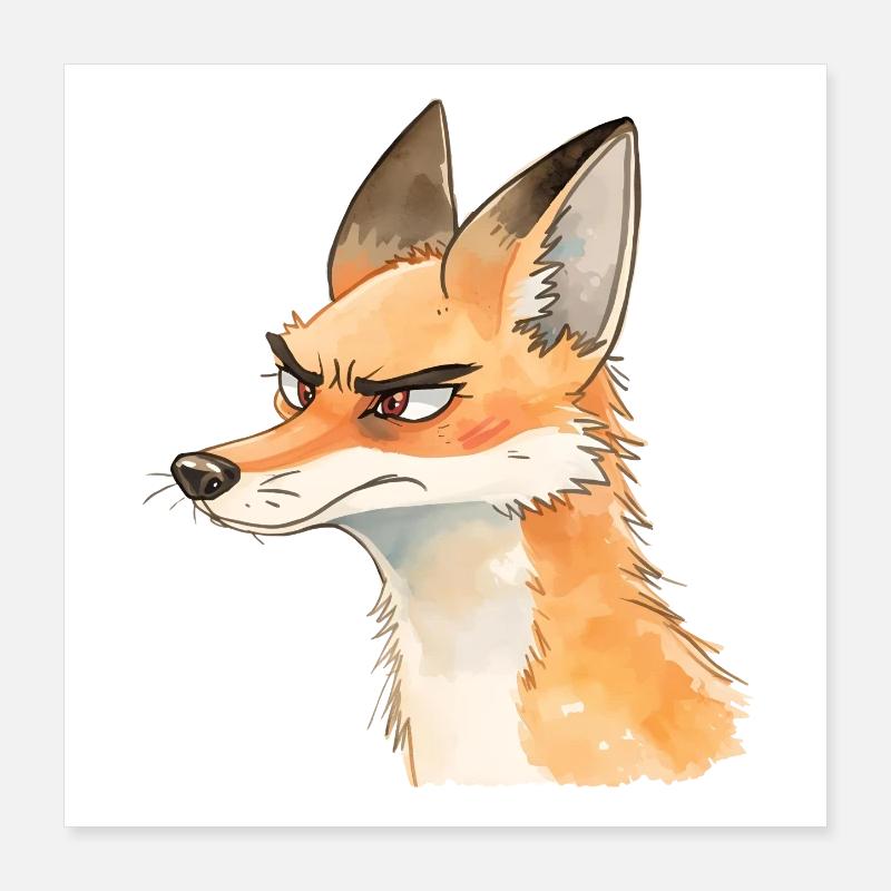 Grim Fox Watercolor – Cute Animal Design Poster 16" x 16" (40x40 cm)