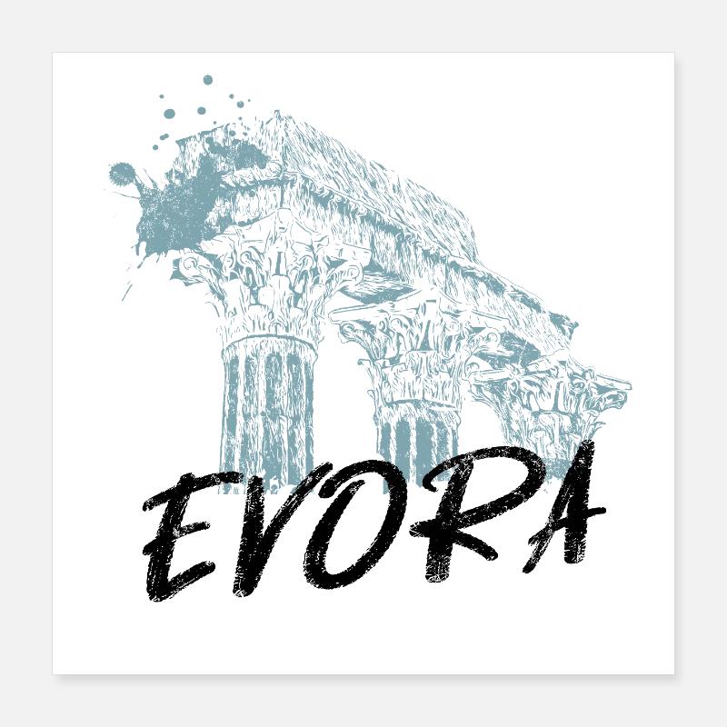 Illustration monochrome du temple romain d’Évora Poster 40 x 40 cm