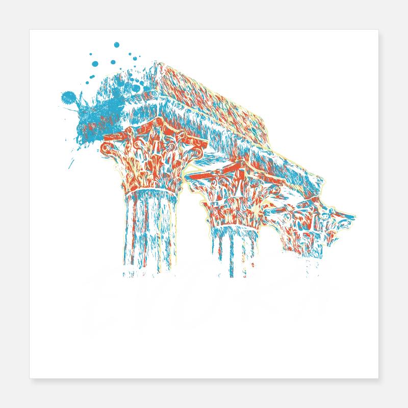Illustration colorée du temple romain d’Évora Poster 40 x 40 cm