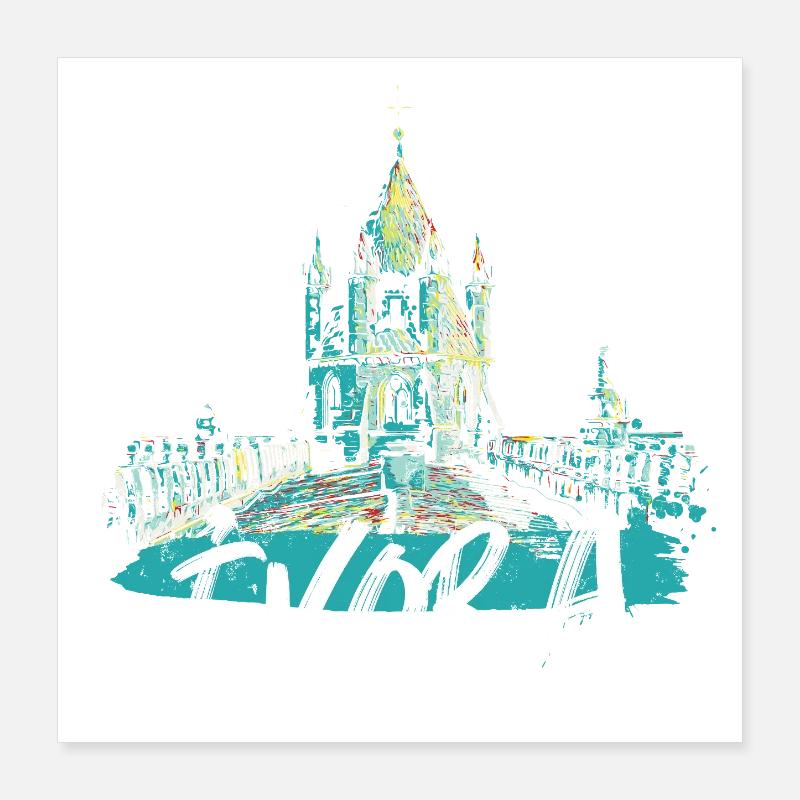 Kathedrale von Évora Dach Bunte Illustration Poster 40x40 cm