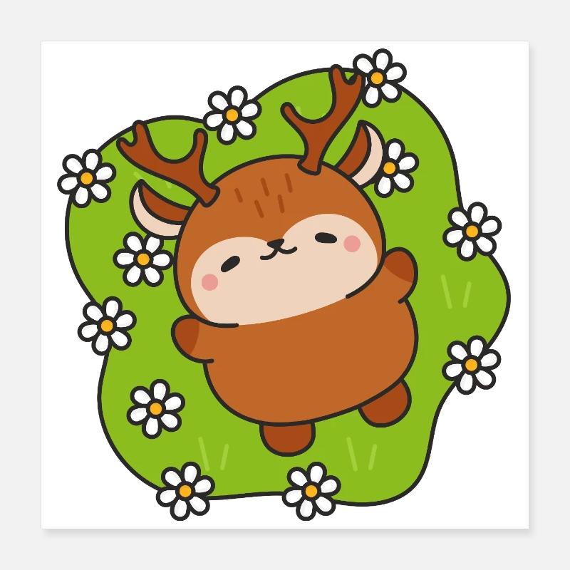 Merry deer among daisies Poster 16" x 16" (40x40 cm)