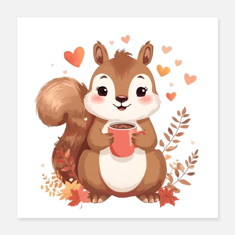 Écureuil d’automne au chocolat chaud Poster 40 x 40 cm