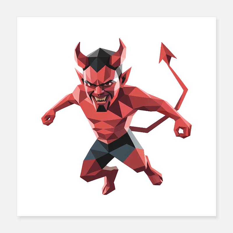 Devil - Cool Low Poly Logo Poster 40 x 40 cm