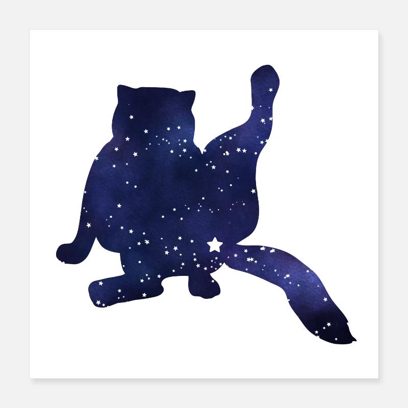 Silhouette de chat drôle ciel étoilé Poster 40 x 40 cm