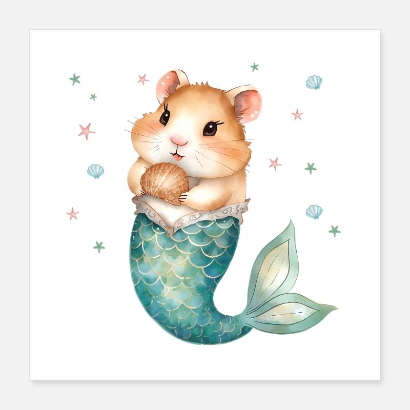 Mignon hamster sirène enfants design Poster 40 x 40 cm
