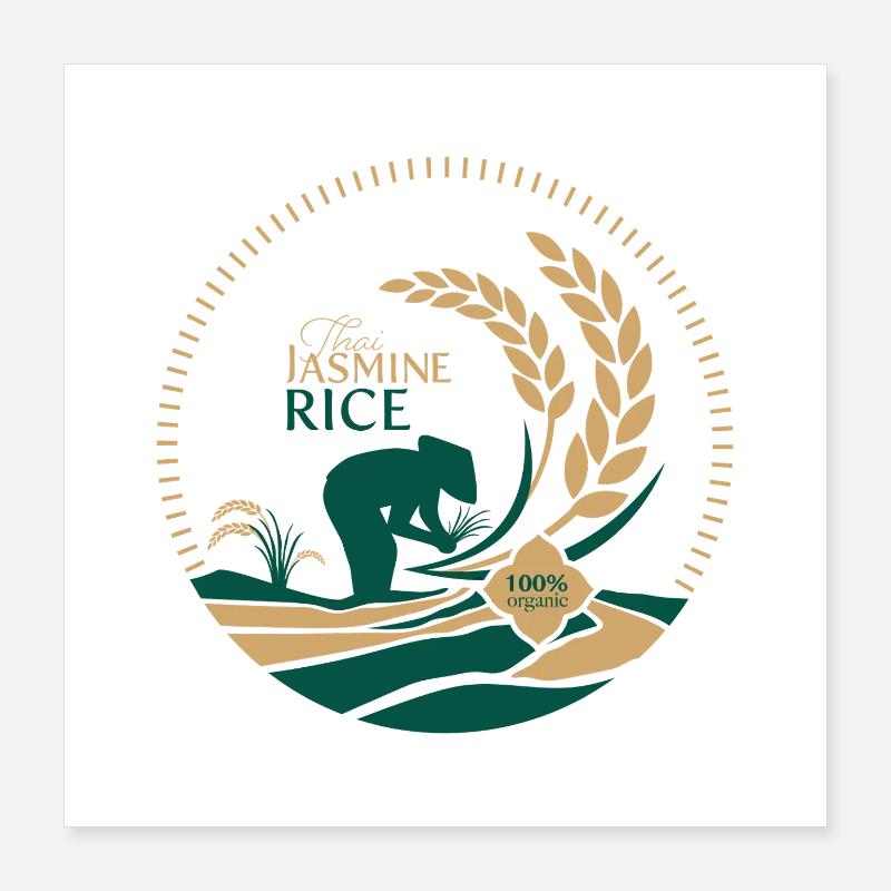 Thai Jasmine Rice Logo Organic Poster 16" x 16" (40x40 cm)
