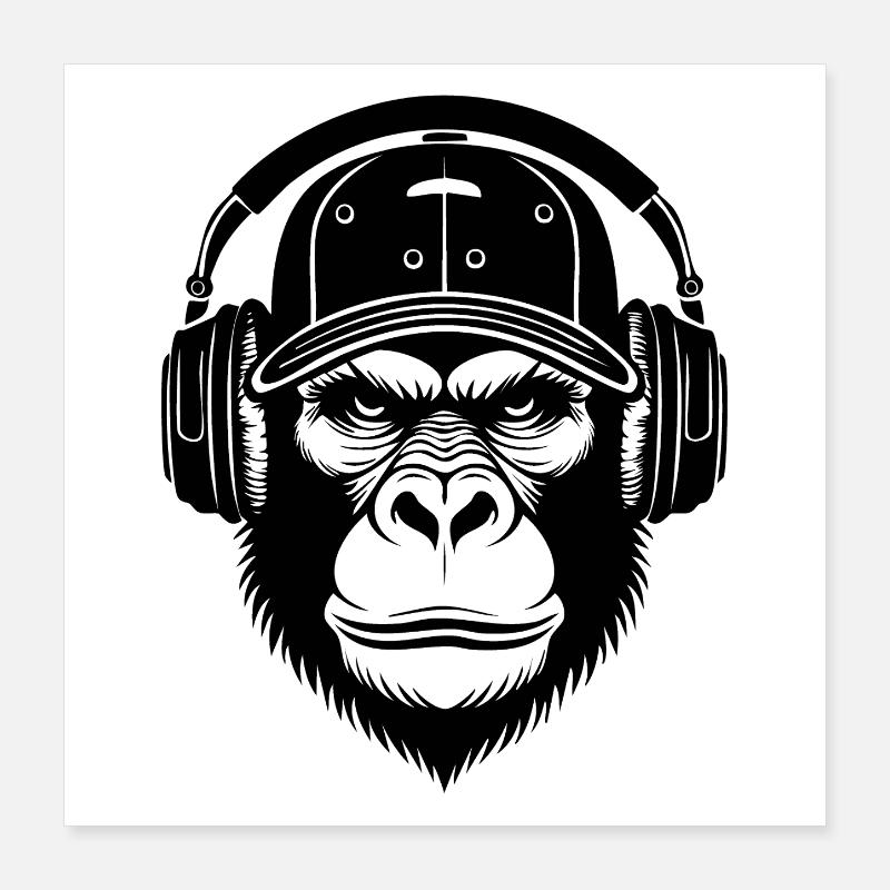 Monkey Head DJ Shirt – Turntable Scratch Look Poster 16" x 16" (40x40 cm)