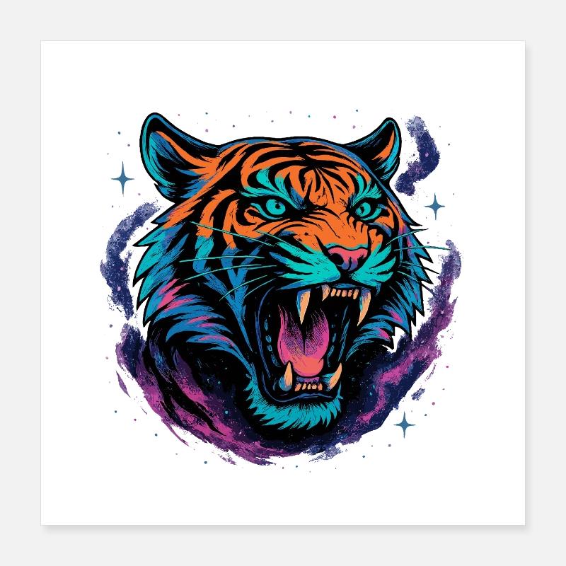 Neon Tiger Rage Galaxy Design Poster 40 x 40 cm