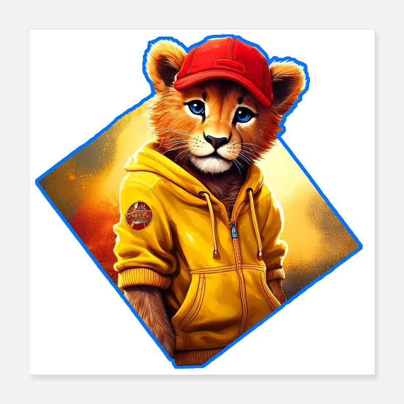Kleiner Löwe mit roter Kappe Poster 40x40 cm