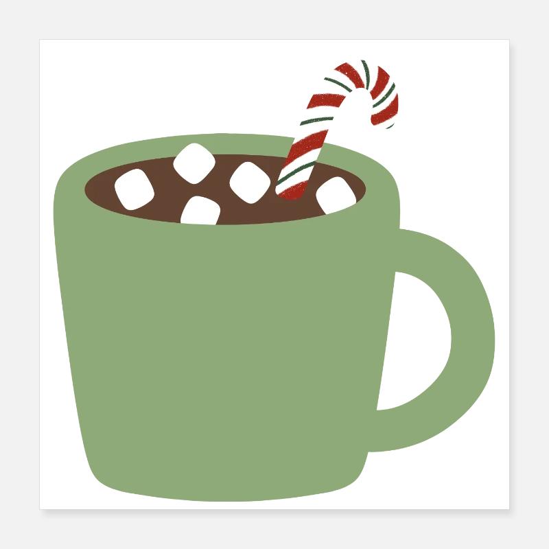 Mug Vert Cacao avec Canne de Noël Poster 40 x 40 cm