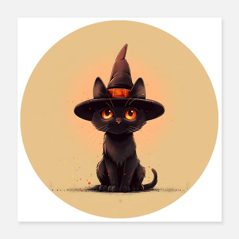 Cat spook in the witch's hat Poster 16" x 16" (40x40 cm)