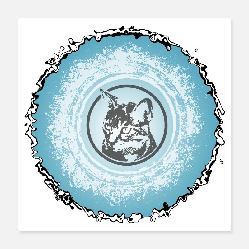 Cercle de chat Silhouette bleue Poster 40 x 40 cm