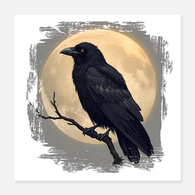 Dark Raven before Full Moon Poster 16" x 16" (40x40 cm)