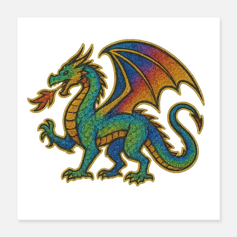 Regenbogen Drachenprint Poster 40x40 cm