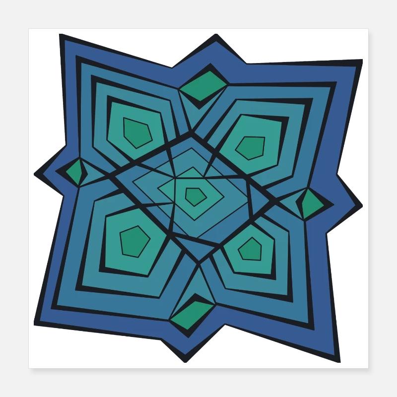 Mandala Géométrique Bleu Vert Poster 40 x 40 cm