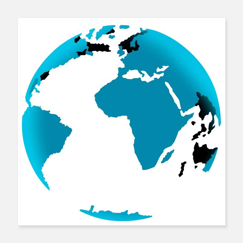 Blauer Globus Neon Schwarz Poster 40x40 cm