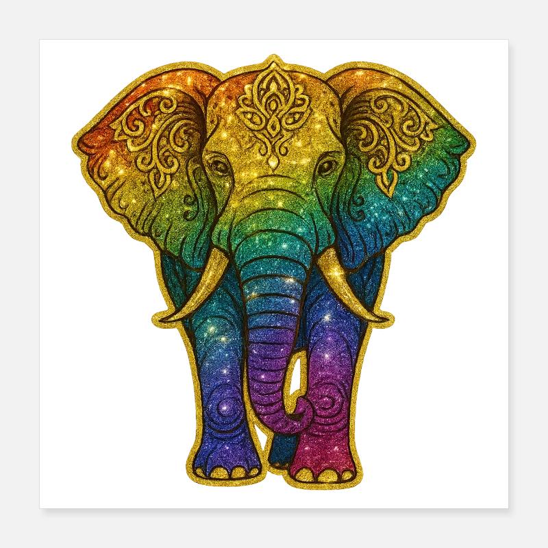Regenbogen Elefant Goldglitzer Poster 40x40 cm
