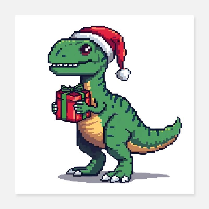 8-Bit Pixel Velociraptor Christmas Poster 16" x 16" (40x40 cm)