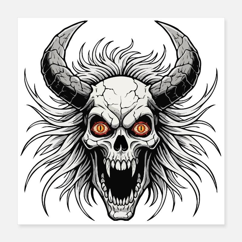 Crâne de diable avec des cornes Poster 40 x 40 cm