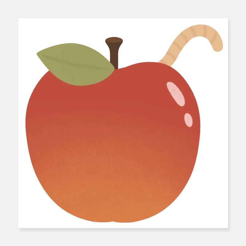 Apfel mit gebogenem Wurm-Akzent Poster 40x40 cm