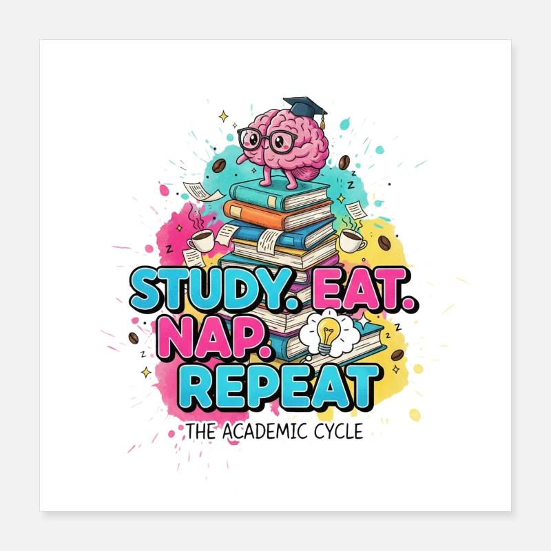Study Eat Nap Repeat - Cycle Académique Étudiant  Poster 40 x 40 cm
