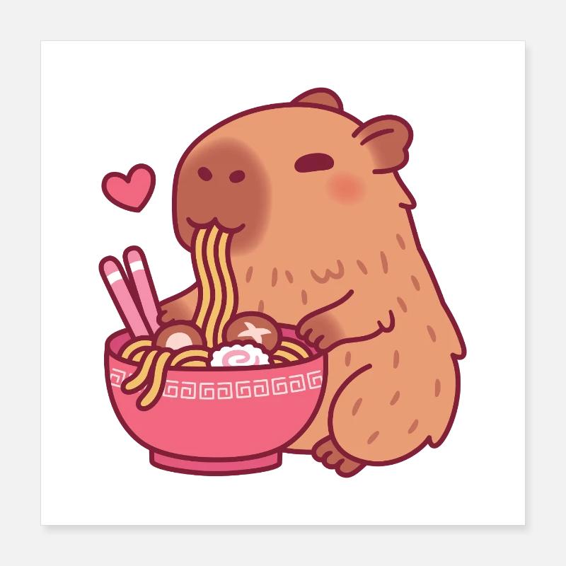 Le mignon capybara adore manger des nouilles ramen Poster 40 x 40 cm
