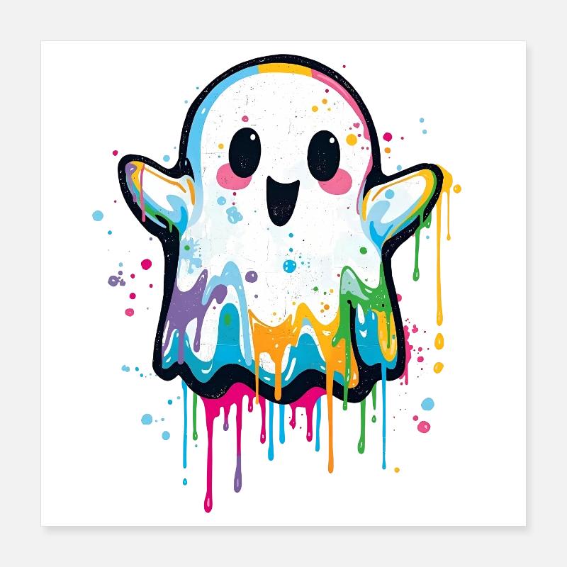 Colorful Graffiti Ghost – Cute & Halloween Style Poster 16" x 16" (40x40 cm)