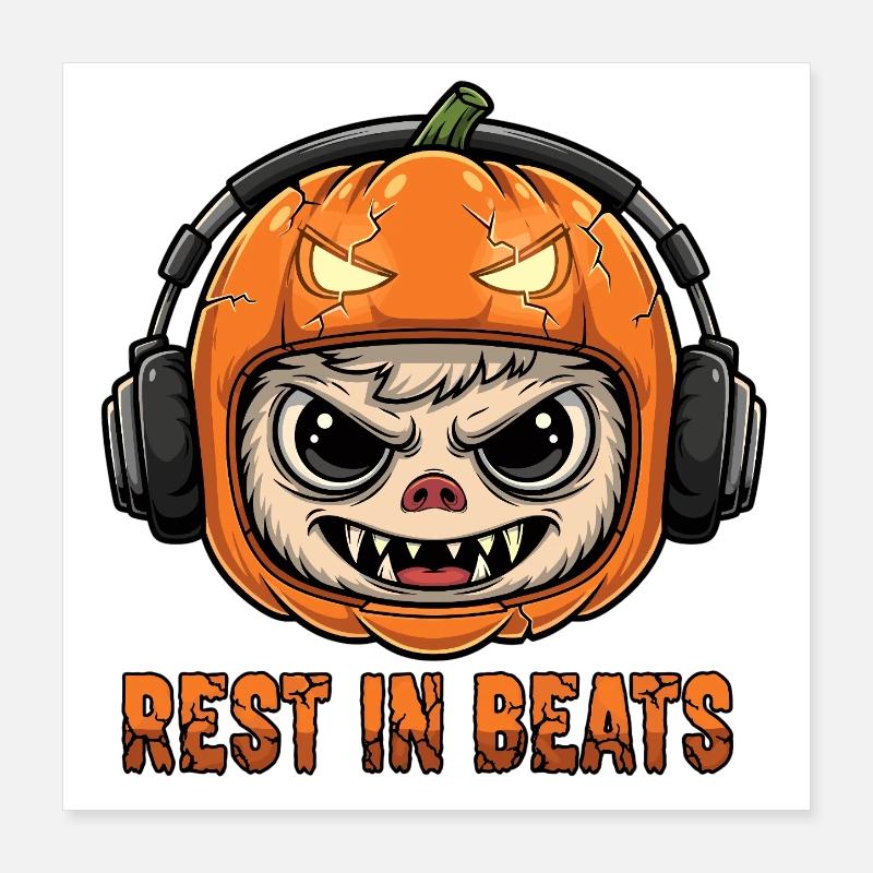 Pumpkin DJ Monkey Rest Beats Poster 16" x 16" (40x40 cm)