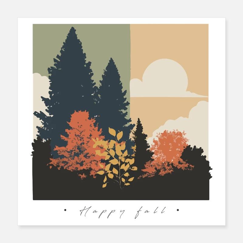 Herbstliche Waldsilhouette Poster 40x40 cm