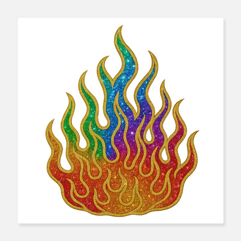 Rainbow Fire Glitter Flame Poster 16" x 16" (40x40 cm)