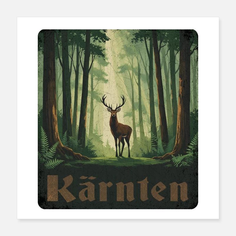 Cerf de Carinthie dans la forêt Poster 40 x 40 cm