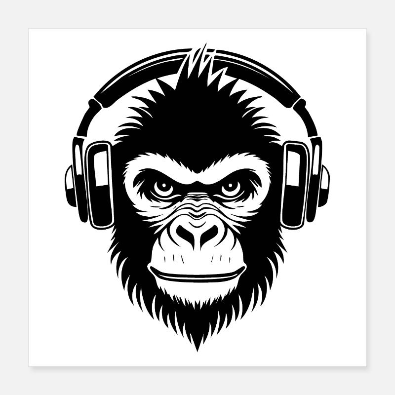 Frecher Comic-Affe mit Kopfhörern Shirt Poster 40x40 cm