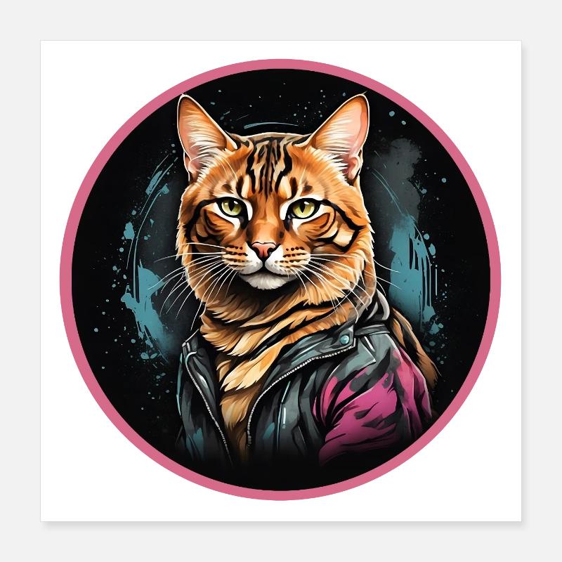 Bengalkatze im Neonlederjacke Poster 40x40 cm