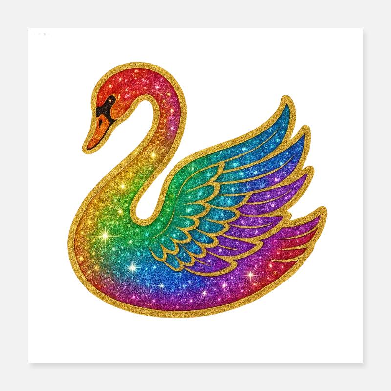 Regenbogen Glitzer Schwan Poster 40x40 cm