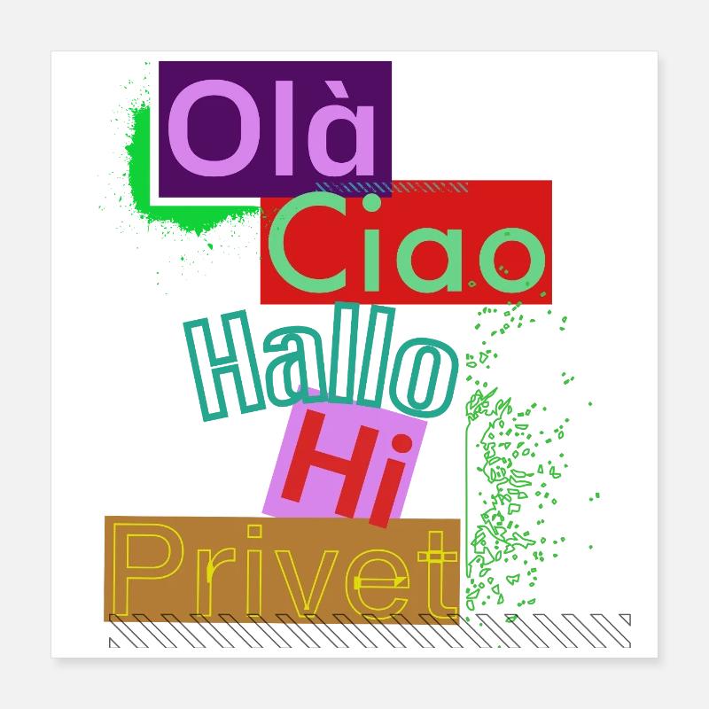 Variété de langues Conception de salutation colorée Poster 40 x 40 cm