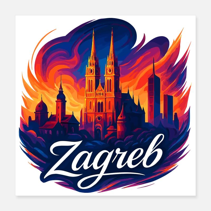 Silhouette de la capitale de Zagreb, Croatie, cadeau Poster 40 x 40 cm