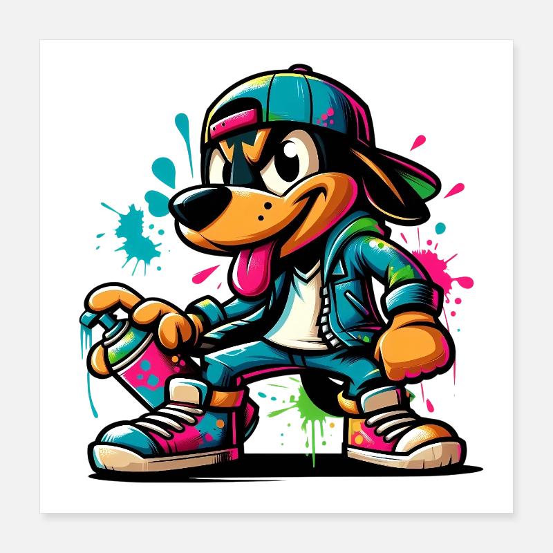Graffiti Hund Skateboard Stil Poster 40x40 cm