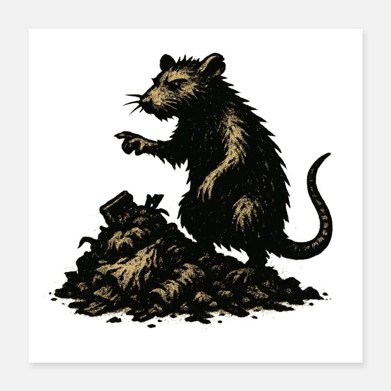 Rat on rubble engraving Poster 16" x 16" (40x40 cm)