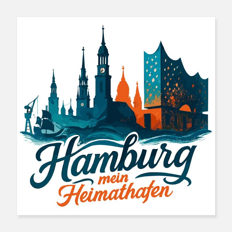 Hamburg Heimathafen Silhouette Geschenk maritim Poster 40x40 cm