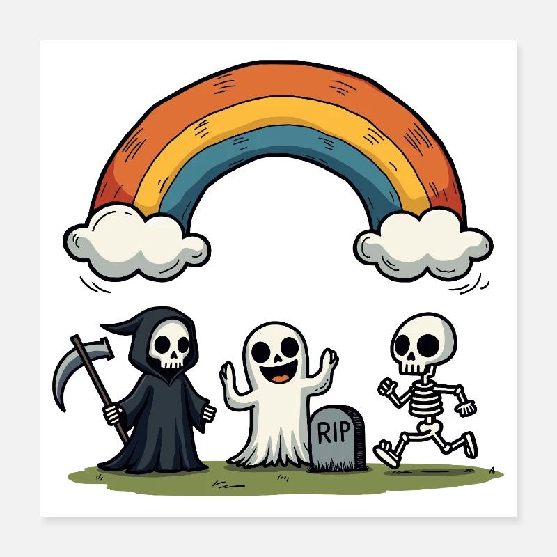 Morte & Amici Halloween Arcobaleno Scena Poster 40x40 cm