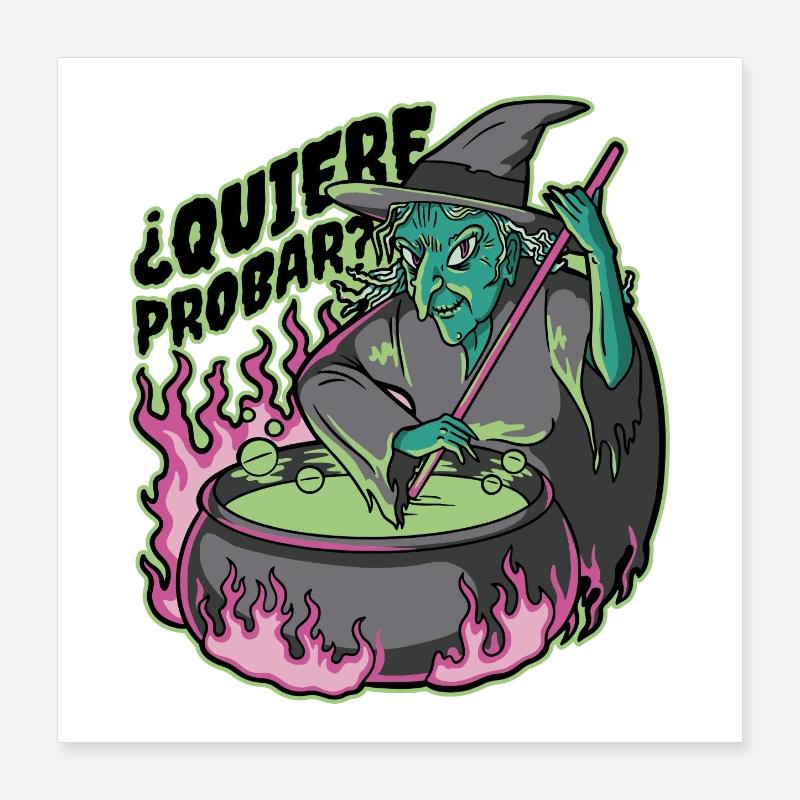 Neon witch in cauldron Poster 16" x 16" (40x40 cm)