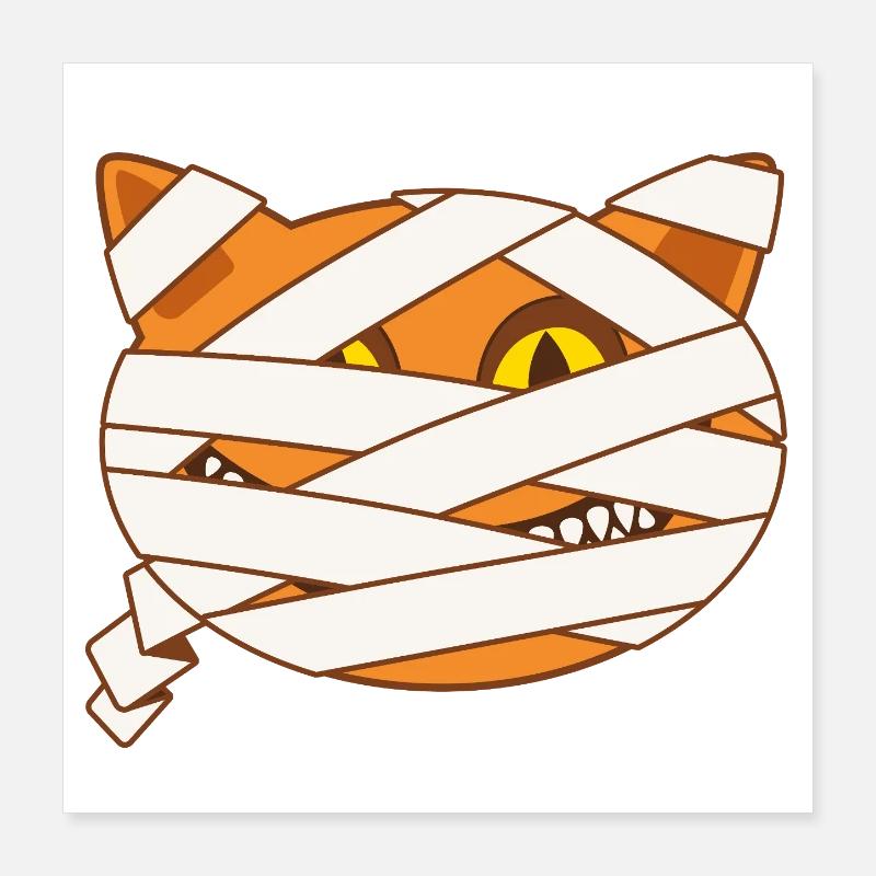 Chat Momie Halloween dessin BD Drôle et Effrayant Poster 40 x 40 cm
