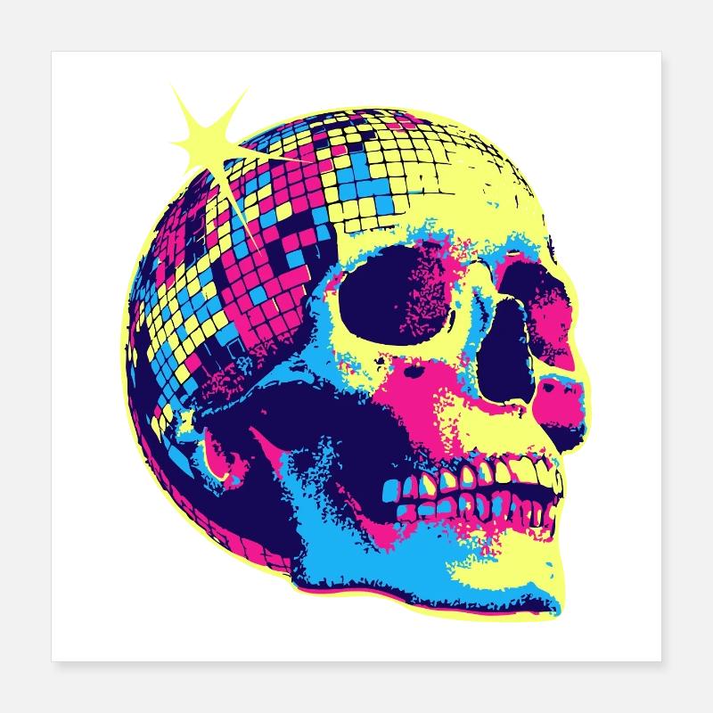 Neon Disco Totenschädel Poster 40x40 cm