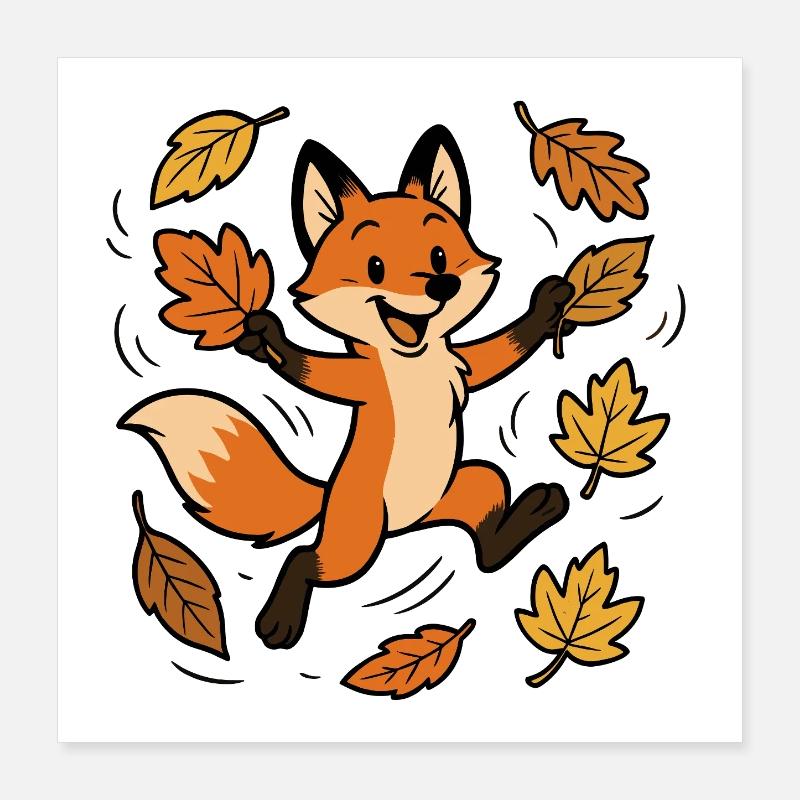 Renard, Automne, Forêt, Feuillage, Feuilles, Vent, Joie, Jeu Poster 40 x 40 cm