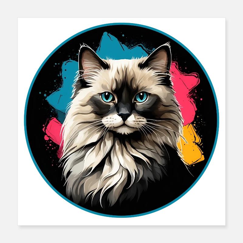 Portrait de chat éclaboussures de néons dans un cercle Poster 40 x 40 cm