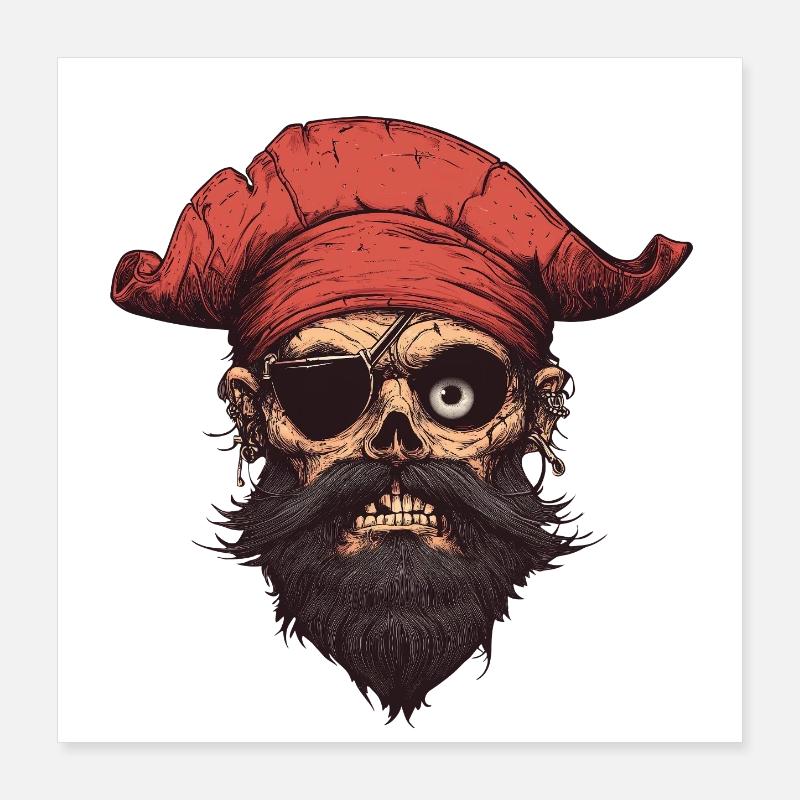 Piratenschädel mit rotem Halstuch Poster 40x40 cm